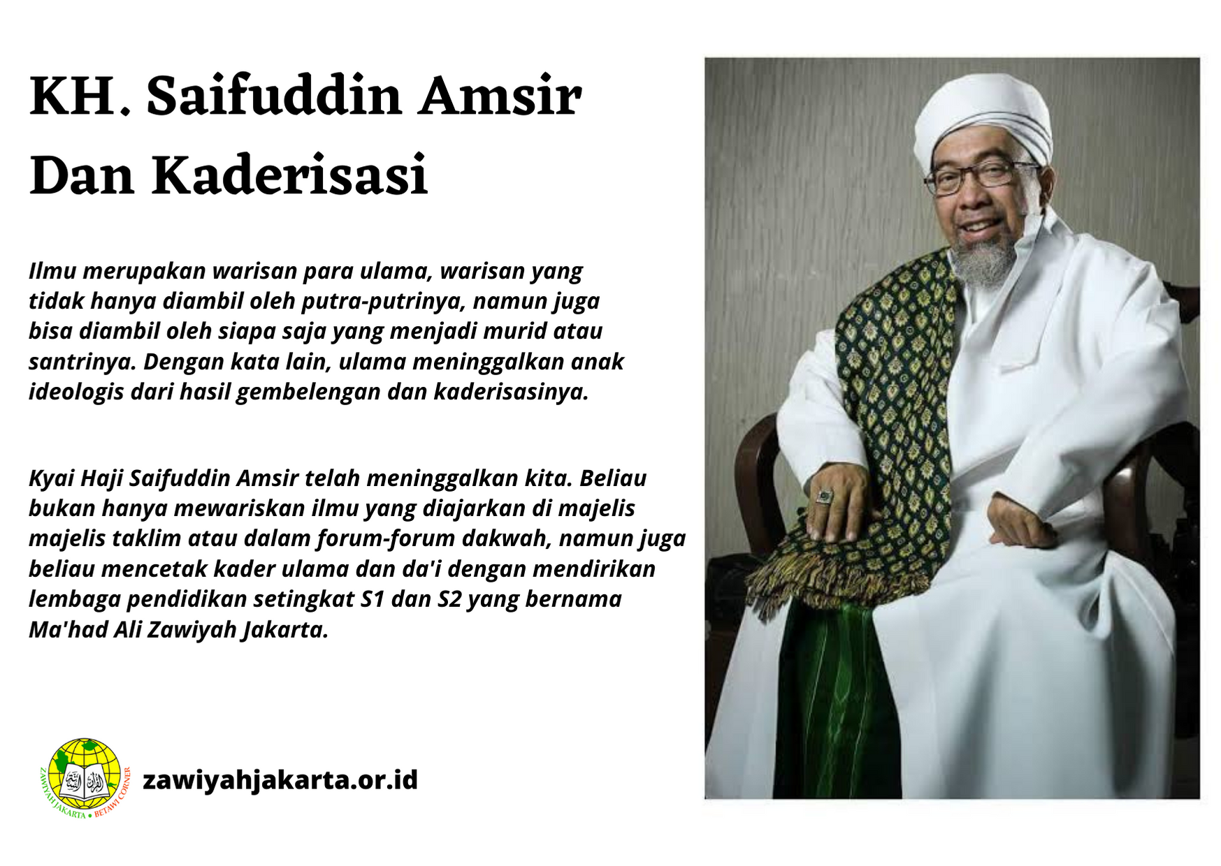 KH. Saifuddin Amsir Dan Kaderisasi - Ma'had Aly Zawiyah Jakarta